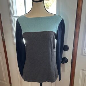 J. McLaughlin Colorblock Boatneck Lightweight Knit Sweater